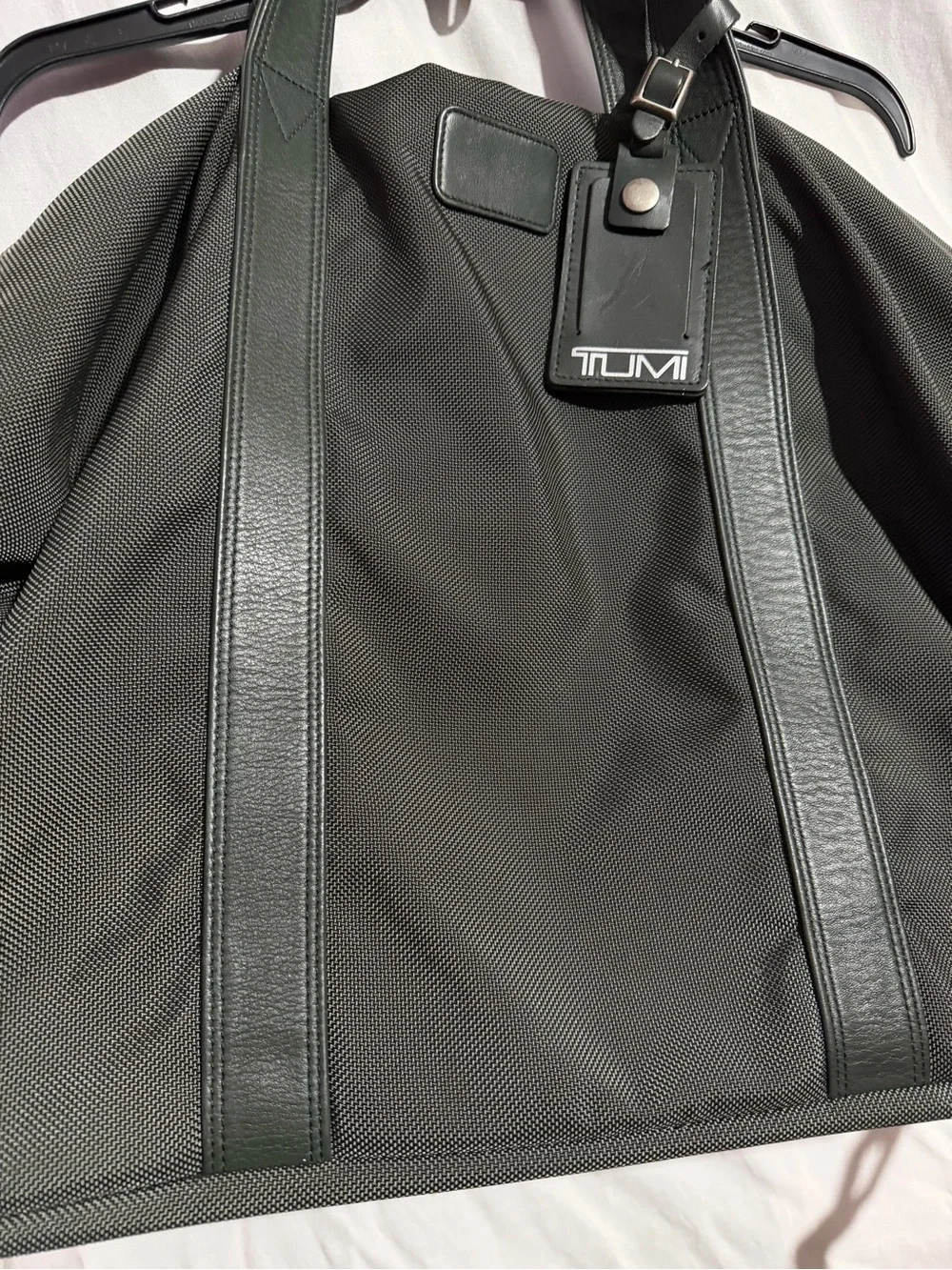 Tumi green Nylon Travel Duffel Weekender Bag with Leather Trim and ID Tag